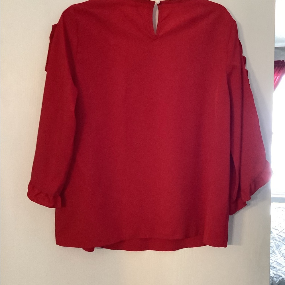 Red Ruffle Sleeve Blouse - Picture 4 of 4